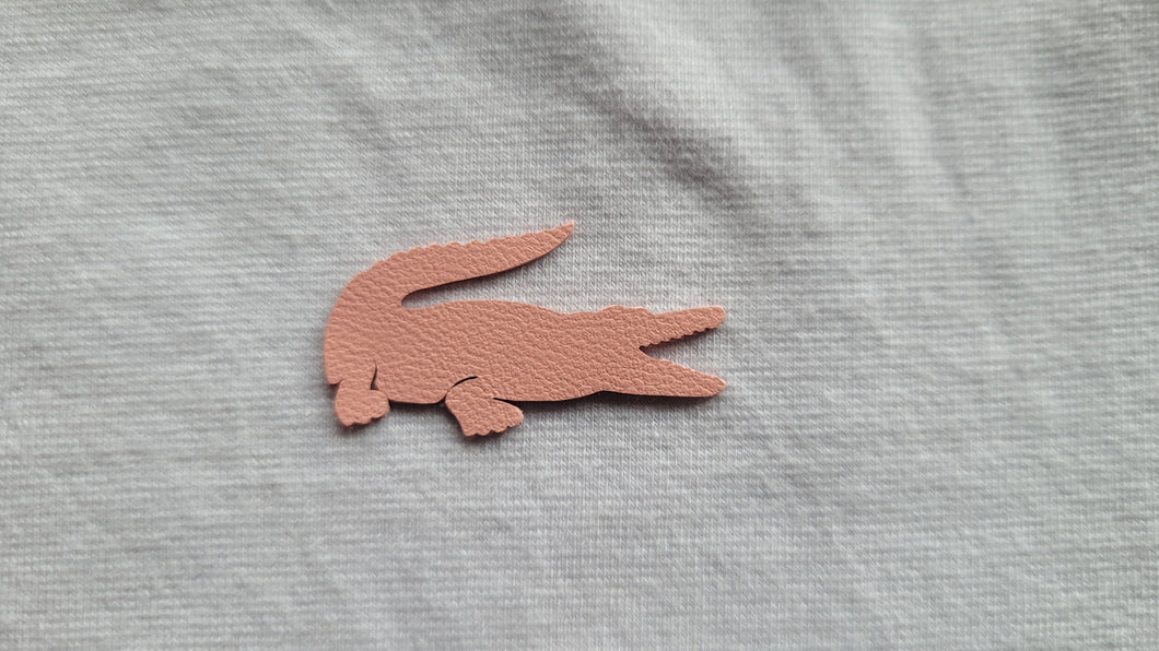 Pink Lacoste logo leather iron on patch