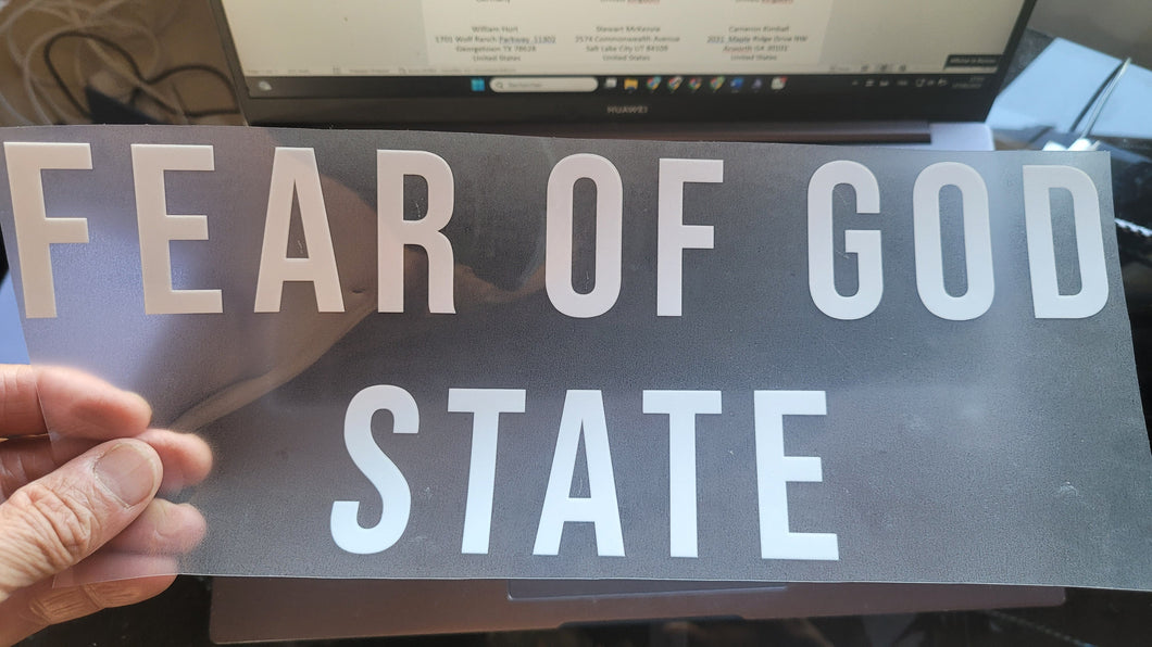 Fear of God STATE Logo Iron-on Decal (heat transfer)